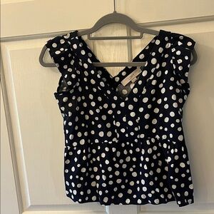 LOFT Blue and White Polka Dot Blouse